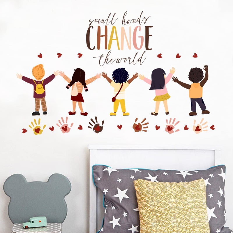 Mfault Inspirational Small Hands Change The World Handprint Wall Decals Stickers, Diversity Inclusion Equality Nursery Decorations Bedroom Playroom Classroom Art, Neutral Toddler Kids Room Decor - Image 5